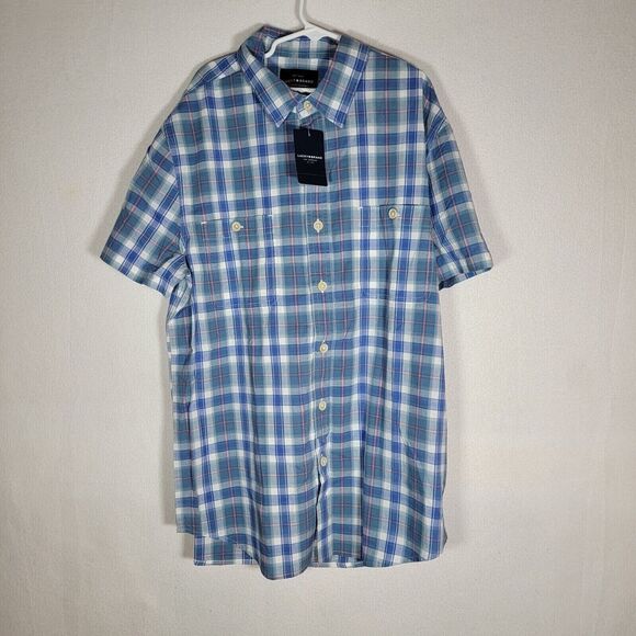 NEW!! Lucky Brand Men's Blue Plaid Humboldt Woven Button-Down Shirts Small - Picture 1 of 11